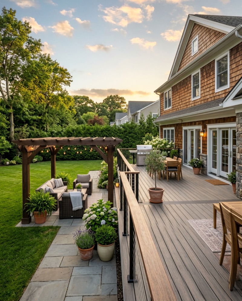 Custom composite deck with cable railings